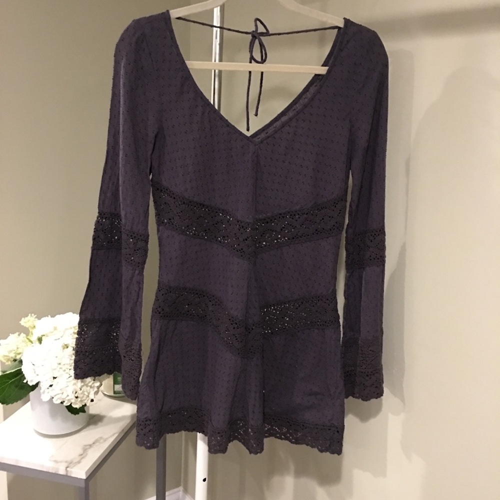 Free People Long Sleeve Swiss Dot Crochet Tunic